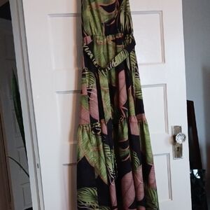 Tropical Leaf Print Maxi Dress